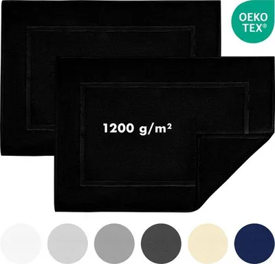 Immagine prodotto di Tappetino da bagno Unyqoos® Jacobson, 50x80 cm, set da 2, 100% cotone, antiscivolo, lavabile a 60 °C, 1200 g/m², colore nero