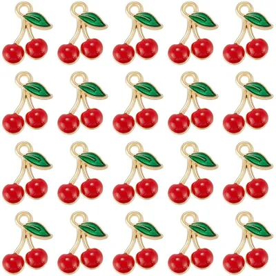 60er-Pack rote Kirsch-Emaille-Anhänger, 13 mm, Goldlegierung