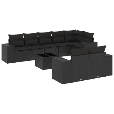 Produktbild von vidaXL 9-tlg. Garten-Sofagarnitur mit Kissen Schwarz Poly Rattan
