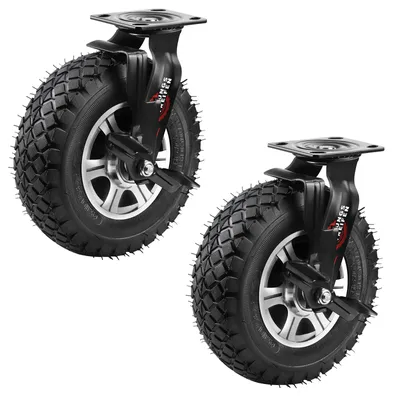 Produktbild von 2×250 mm Transportrollen mit Luftreifen & Bremse bis 170 kg/Rad, Aluminium-Halterung, Stabil/Geräuscharm/Gobust für Möbel, Werkstatt Transportwagen