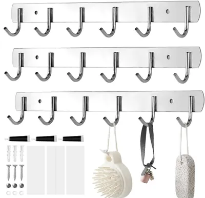 Image de Ensemble de crochets pour cuisine, comprenant 3 pièces, soit 6 crochets en acier inoxydable