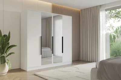 Produktbild von ALTDECOR Kleiderschrank mit Spiegel LESE - 200x200x51 Weiß Schrank Garderobenschrank Mehrzweckschrank mit modernen glatte Fronten