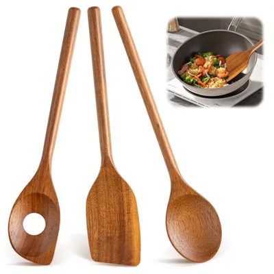 Holzlöffel-Set 3-tlg. – Akazienholz, pfannenschonend, hitzebeständig