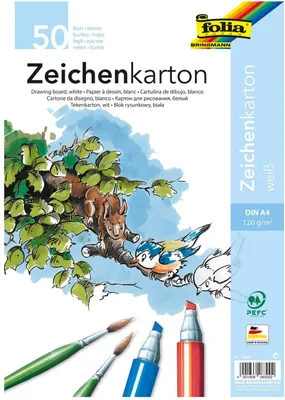 Produktbild von folia 8300 - Zeichenkarton, 120 g/m², DIN A4, 50 Blatt, weiß - Zeichenpapier für vielfältige kreative Ideen