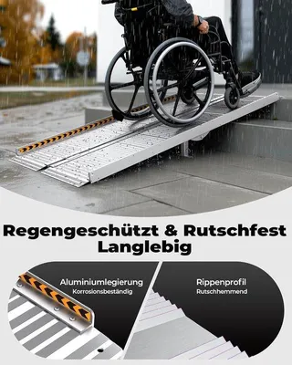 Productafbeelding van Inklapbare rolstoelhelling, 213,5 cm, drempelhelling, 362 kg draagvermogen, antislip, extra breed, 74 cm, draagbare aluminium helling voor trappen, treden, deuren, ingangen