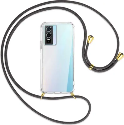 Produktbild von Handykette Backcover-Schutzhülle mit Band (Metall goldfarben) für vivo Y76 5G - dunkelgrau