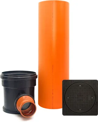 Produktbild von KG Kontrollschacht Revisionsschacht Abwasserschacht Schacht DN315 / 2 x DN110, Rohr, Deckel quadratisch voll, Komplett SET