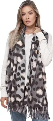 Produktbild von Glamexx24 Damen XXL Schal Kuscheliger warmer Leoparden Muster 3 farbiger Fransen Poncho Schal Oversized Deckenschal Grau-Hellgrau-Schwarz
