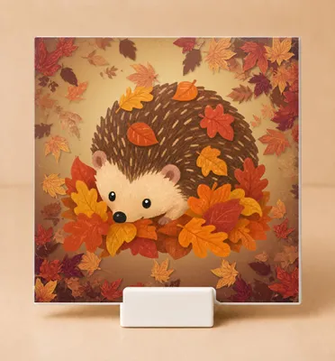 Produktbild von Niedliche Igel-Fliese – Herbstdeko für Naturliebhaber und Gemütlichkeitsfans - 15 x 15 cm mit Halter