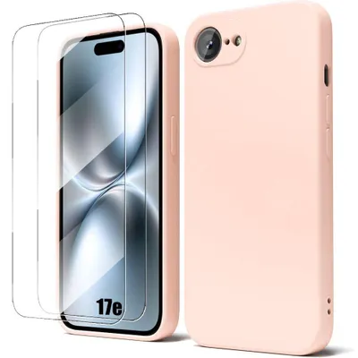 Image de Coque + 2 Verres Trempés pour iPhone 17e, Protection Silicone Léger Anti-Rayures Antichoc Mat Rose