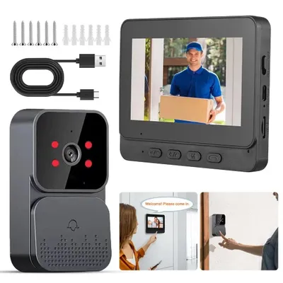 Productafbeelding van Deurbel met camera: Draadloze videodeurbel, 4,3-inch IPS-scherm, 120° groothoeklens, automatische foto-/video-opname, tweewegs audio