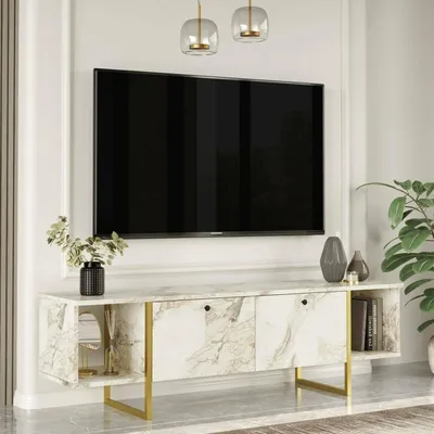 Image de Adalberta - Meuble TV, 160x40x48h cm Blanc, une Étagère