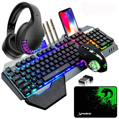 Produktbild von Kabelloses Gaming-Tastatur- und Maus-Set – RGB-Hintergrundbeleuchtung – 104 Tasten – Mit Kopfhörer