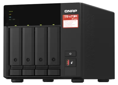 Produktbild von QNAP TS-473A-8G NAS mit AMD Ryzen™ V1500B Quad-Core-Prozessor (2,2 GHz), 4 Einschübe, 2 PCIe-M.2-2280-Steckplätze, 8 GB DDR4, 2 2,5-GbE-Anschlüsse