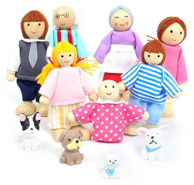 Produktbild von 11 Stück Holzpuppen Set für Rollenspiele