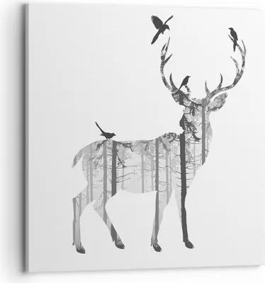 Produktbild von Bild auf Leinwand - Leinwandbild - Hirsch Herbst Wald Illustration - 70x70cm - Wand Bild - Wanddeko - Leinwanddruck - Bilder - Kunstdruck - Wanddekoration - Leinwand bilder - Wandkunst - AC70x70-3159
