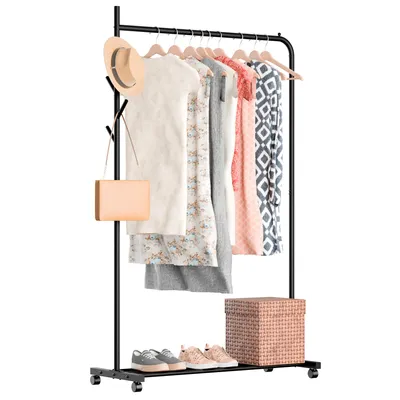 Image de Avalo Portant à Vêtements sur Roulettes Noir - Métal - 100x40x156 cm - Espace de Rangement pour Chaussures