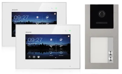 Produktbild von BALTER EVO Aufputz Video Türsprechanlage 2-Draht BUS für 2-Familienhaus 2 x 7" Touchscreen Monitor und Hauptstromverteiler Grau