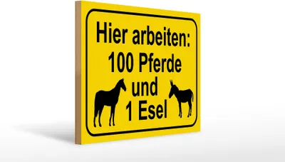 Produktbild von Holzschild arbeiten 100 Pferde und 1 Esel, 18x12 cm, Holzschilder Pferdefreund Pony