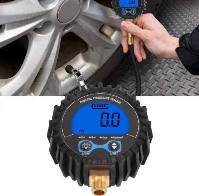 Productafbeelding van Digitale bandendrukmeters, LCD-display, vier meeteenheden, 3-200 PSI, monitoringsysteem voor banden, luchtpomp, M11 x 1-aansluiting, blauwe achtergrondverlichting