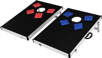 Produktbild von KOMFOTTEU Cornhole herní set s 8 pytli s pískem, hra s otvorem na pytel se skládací konstrukcí, venkovní přenosná hrací deska s rukojetí a taškou, plážová hra s házením pro dospělé a děti