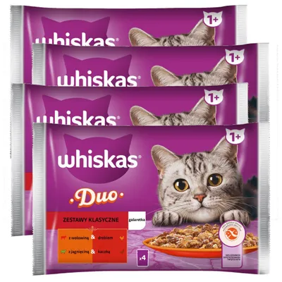 Produktbild von Whiskas Adult 4x340g Klassische Sets Nassfutter für ausgewachsene Katzen 2 Geschmacksrichtungen in Gelee