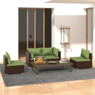 Imagen del producto de Conjunto de jardín de 4 piezas "Living Store", con cojines, de ratán sintético, color marrón
