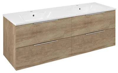 Productafbeelding van Sapho CIRASA wastafelonderkast met dubbele wastafel, 141x54x46 cm, eikenhout Alabama