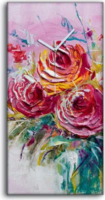 Produktbild von Dekor Leinwand Uhr Wandbilder Geräuschlos 30x60 Ölgemälde Blumen Kunst - weiße Hände