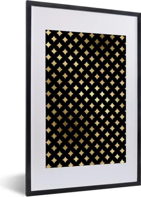 Produktbild von MuchoWow® Gerahmtes Poster Muster - Gold - Schwarz - Kariert 40x60 cm - Poster mit Schwarzem Bilderrahmen Wandposter Rahmen Foto Bilder - Poster in Rahmen