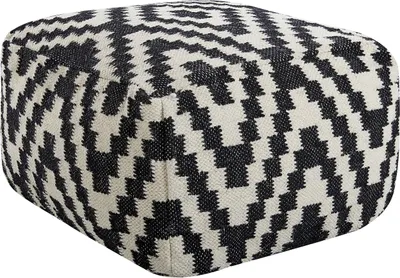 Obrázek produktu pro BELIANI Puf taburet béžový černý a bílý 56 x 56 cm vlněný se vzorem výplň z EPS polystyrénových kuliček moderní design