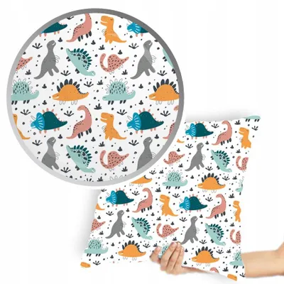 Produktbild von Designpremium Kissenbezug bunte Dinosaurier Baumwolle 40x40 cm