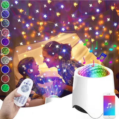 Produktbild von 56 Farben LED Musik Sternenhimmel Projektor Lampe Mit Bluetooth Lautsprecher 3in1 White Noise Projektor Nachtlicht Kinder Erwachsene Party Deko