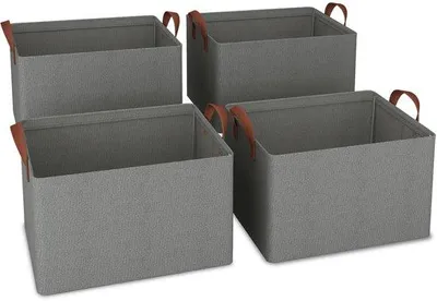 Produktbild von Unyqoos® 4er-Set faltbare Aufbewahrungskörbe, grau, Oxford-Stoff, 30×20×15 cm – stabil durch Eisendrahtverstärkung, platzsparend & pflegeleicht