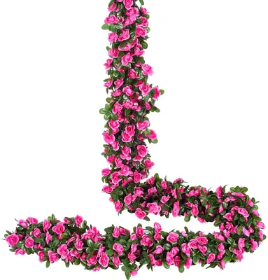 Produktbild von Künstliche Rosen Girlande 4-teilig, 220 cm Länge, Rosa Blüten mit Grünen Blättern für Hochzeiten, Partys und Gartendekoration