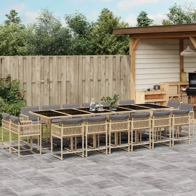 Produktbild von Möbel 17-tlg. Garten-Essgruppe mit Kissen Beigemischung Poly Rattan - Gartenmöbelgarnituren 3211608