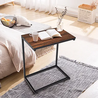 Zdjęcie produktu dla COSTWAY stolik na laptopa stolik na sofę stolik na notebooka stolik do przechowywania stolik na komputer metalowy 55x35x65cm, jasnobrązowy