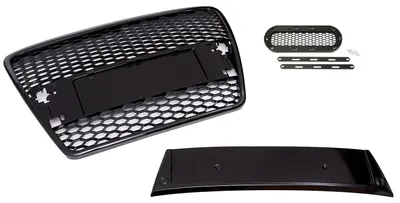 Kühlergrill Wabengrill SCHWARZ GLANZ + Emblem Halter für Audi A6 4F C6 2004-2008 – Produktansicht