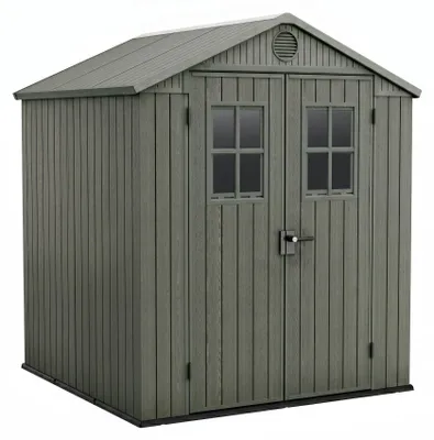Image de Darwin 6x6 - Abri de jardin 190x221x183 cm 2 portes pour rangement d’outils finition effet bois Evotech+ en résine verte