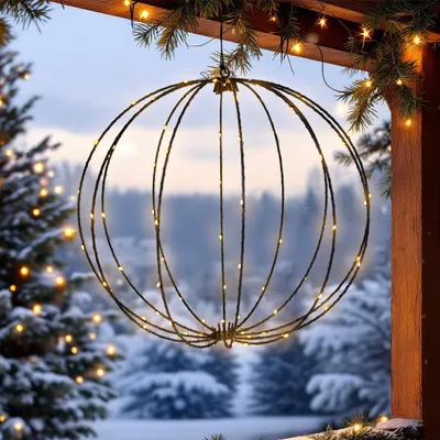 Obrázek produktu pro LED osvětlovací koule, 38 cm, určená k zavěšení venku, napájená bateriemi - 90 LED - dekorativní světelná koule do zahrady, s extra teplým bílým světlem