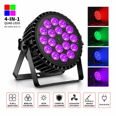 Zdjęcie produktu dla Reflektor LED PAR 200 W RGB+UV 18×10 W DMX512, oświetlenie sceniczne, 8 kanałów, sterowanie dźwiękiem, Master-Slave, światło DJ do dyskotek, imprez, productTiles.product.images.aiGenerated