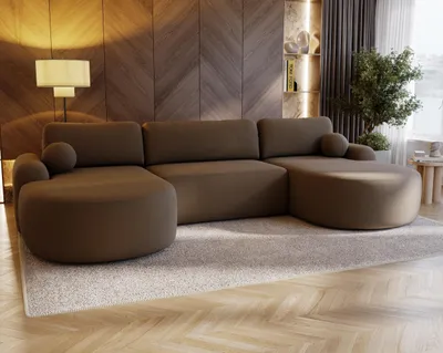 Produktbild von Ecksofa CLOUD U mit Schlaffunktion Wohnlandschaft U-Form modernes Ecksofa Bouclé, Farbe: Braun (Lambi 04)