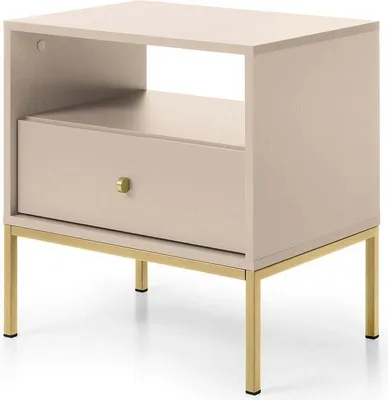 Imagen del producto de Mesa de noche FURNLUX, color beige y dorado, 54 cm. Color principal: beige. Dimensiones: 54 x 39 x 56 cm