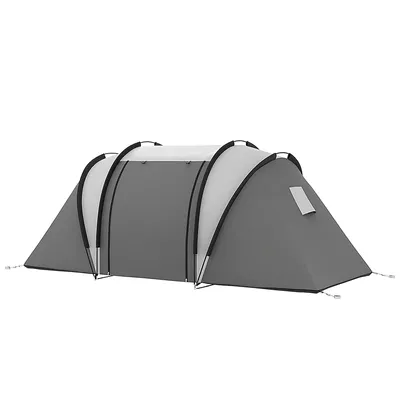 Produktbild von Campingzelt 4 Personen – Familienzelt Tunnelzelt mit 3 Räumen, wasserdicht, Grau