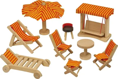 Image de Omgoods - Ensemble de 9 pièces de meubles en bois pour poupées, idéal pour l'extérieur