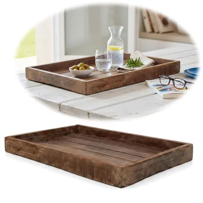 Produktbild von LS-LebenStil Holz Holztablett Roadwood Recycelt Unika 40x30cm Braun Frühstückstablett Serviertablett Kerzentablett Küchentablett Deko Tablett
