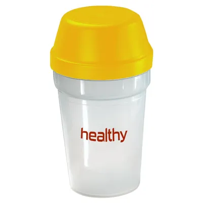 Produktbild von Shaker "Protein" 300 ml – Praktischer Becher mit Drehverschluss für Eiweiß- & Sportgetränke ideal für Fitness & Haushaltszutaten  - transparent/standard-orange
