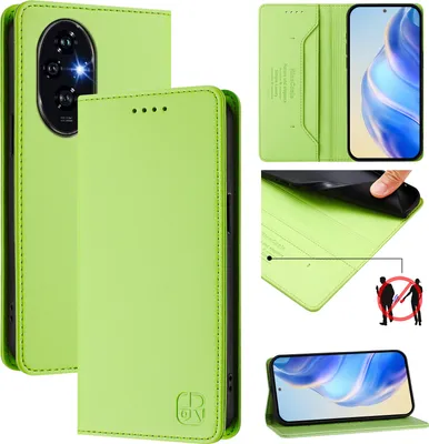 Produktbild von Lederhülle für Honor 200 Hülle Flip Brieftasche Kartenfächern Ständer Schutzhülle Grün