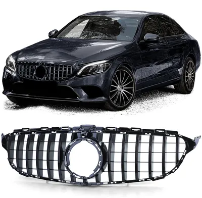 Sport Kühlergrill Schwarz Glanz passt für Mercedes C Klasse W205 S205 2018-2021 – Produktansicht