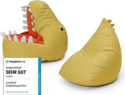 Obrázok produktu pre LUMALAND Detská sada vakov na sedenie „Dino“ (2 ks) – horčicovožltá